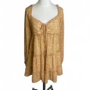 Forever 21 Women's size Medium Orange Floral Long Sleeve Open Back Dress